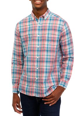 Nautica Men's Sustainably Crafted Plaid Linen Shirt