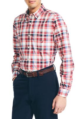 Nautica Men's Sustainable Long Sleeve Tencel Plaid Woven Shirt, Medium