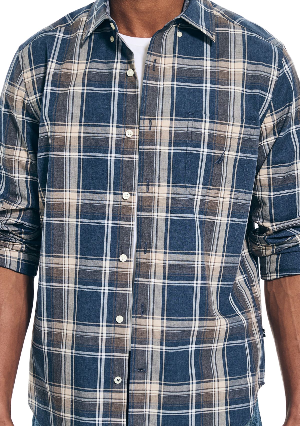 Long Sleeve Heathered Plaid Button Down Shirt