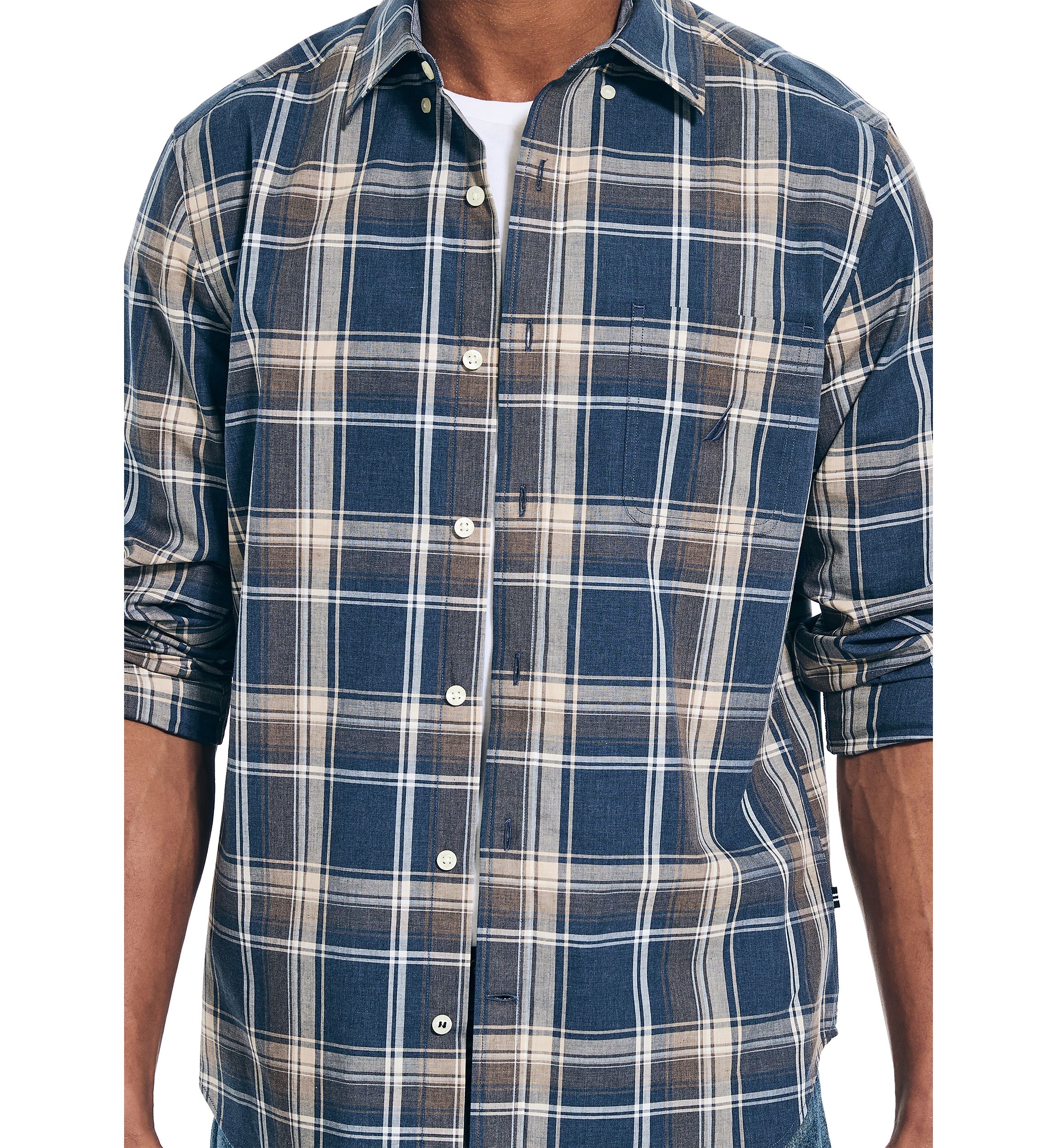 Long Sleeve Heathered Plaid Button Down Shirt