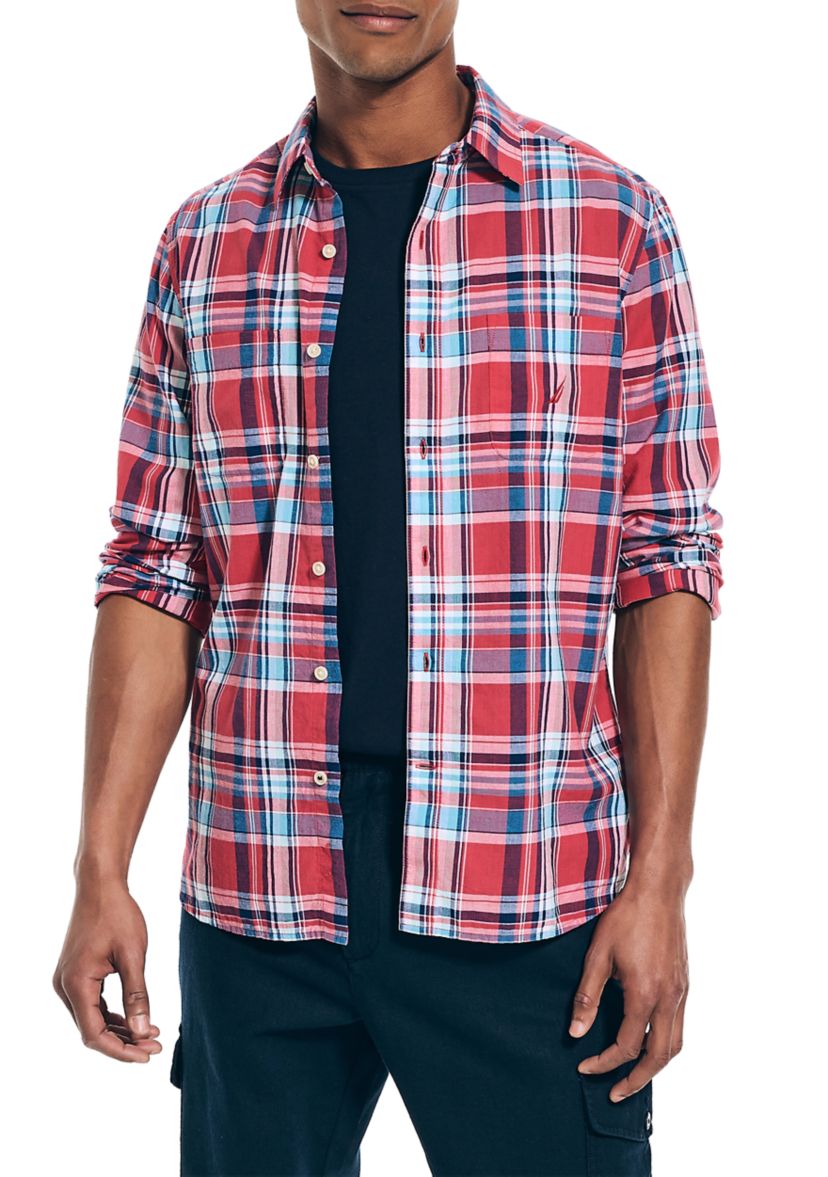  Long Sleeve Madras Plaid Shirt 
