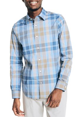 Nautica Men's Navtech Trim Fit Plaid Shirt, Blue, Medium