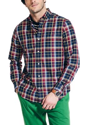 Nautica Men's Wrinkle Resistant Plaid Wear to Work Shirt, Small