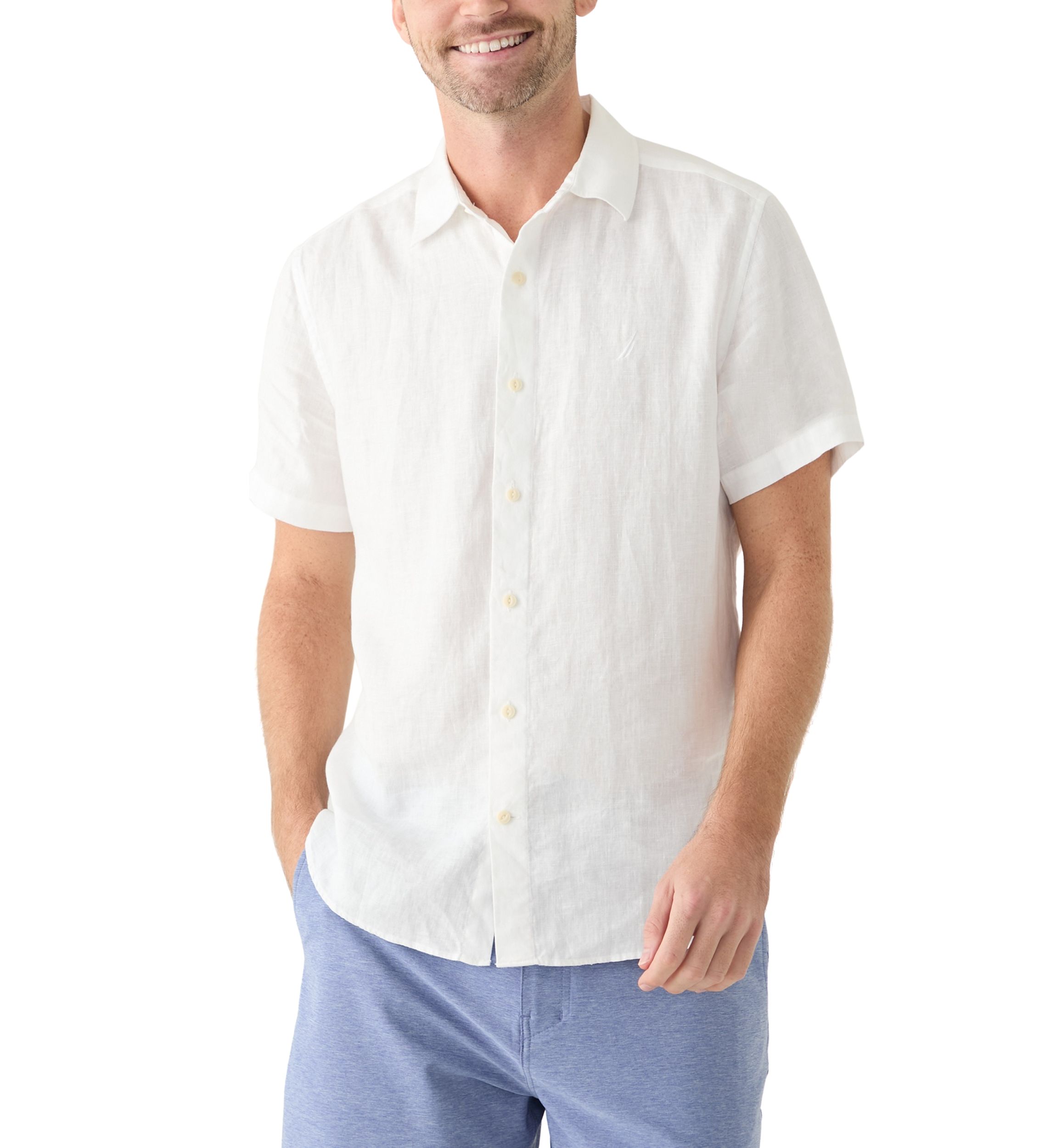 Short Sleeve Solid Linen Button Up Shirt 