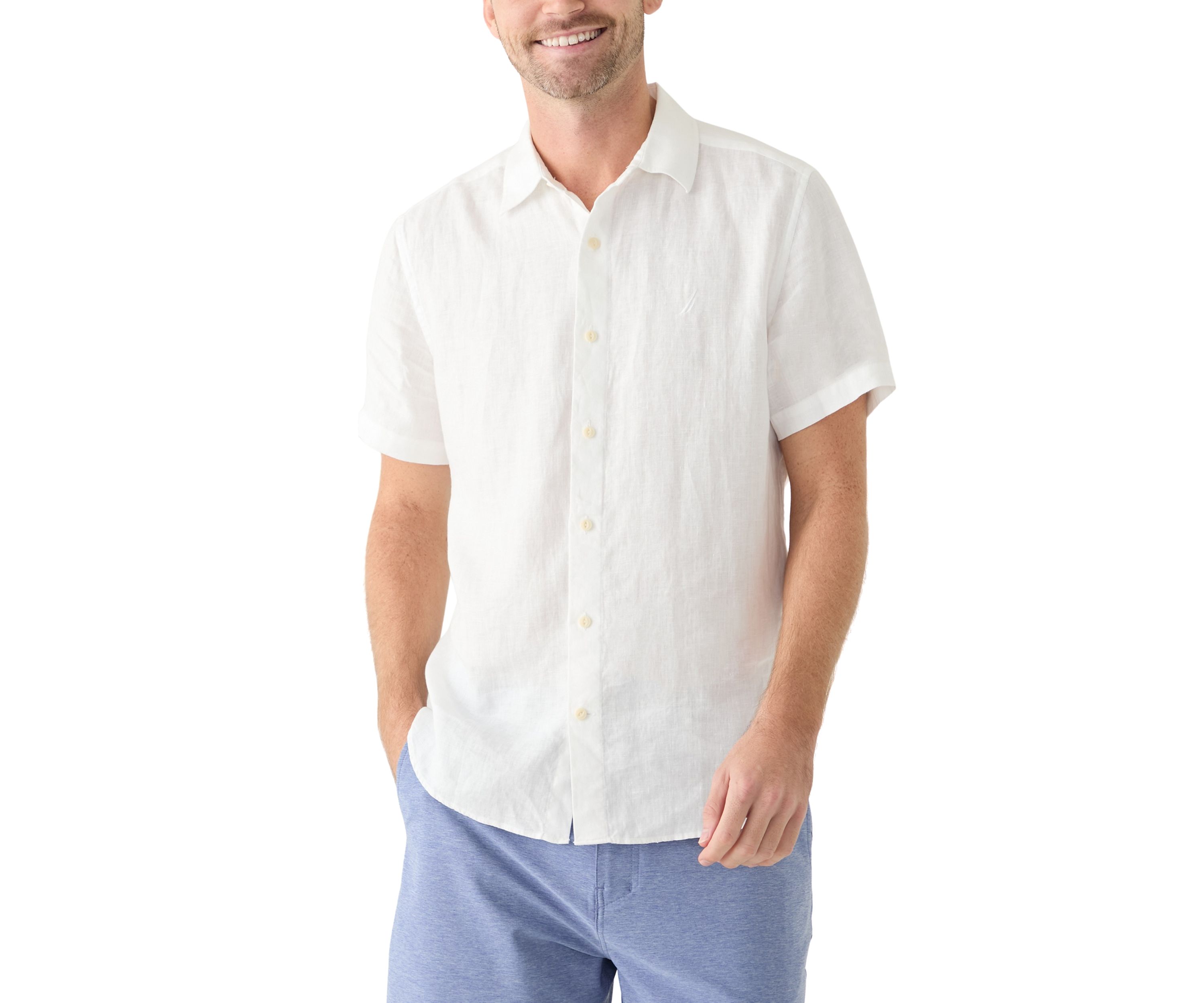 Short Sleeve Solid Linen Button Up Shirt 