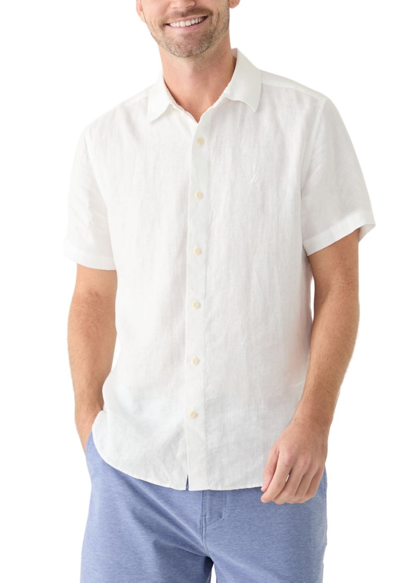 Short Sleeve Solid Linen Button Up Shirt 