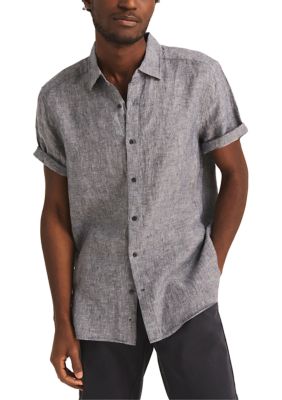 Short Sleeve Solid Linen Button Up Shirt