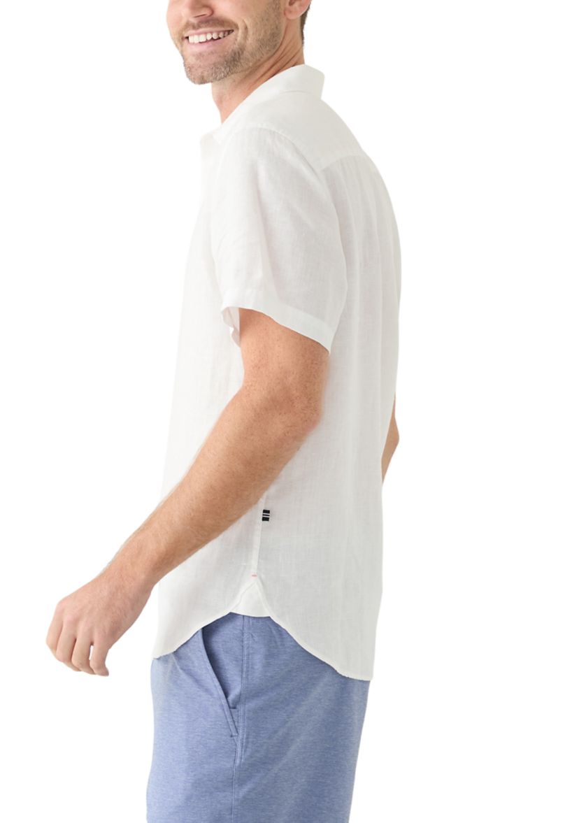 Short Sleeve Solid Linen Button Up Shirt 
