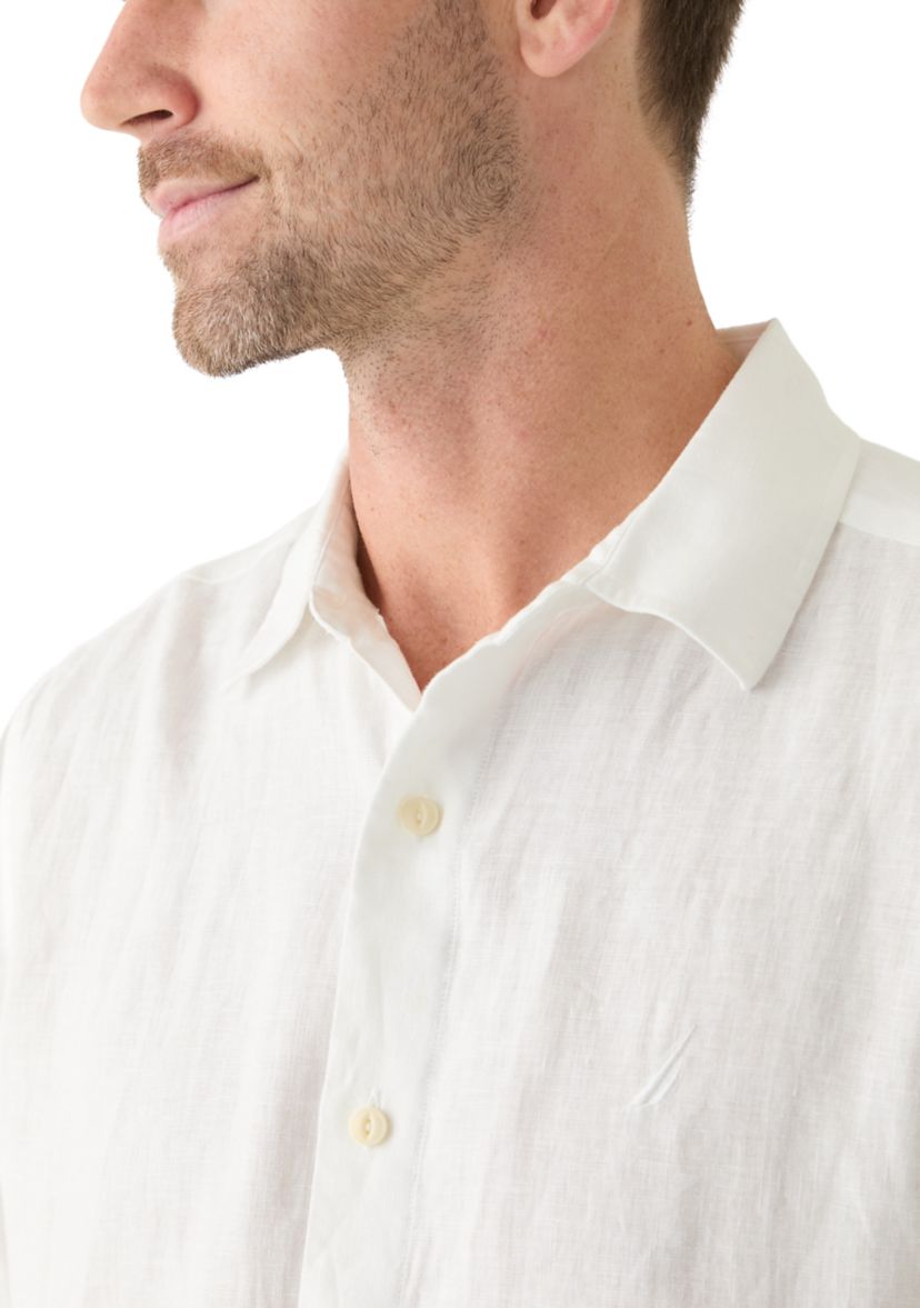 Short Sleeve Solid Linen Button Up Shirt 