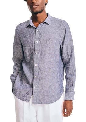Nautica Men's Solid Linen Shirt, Navy Blue, 2XL