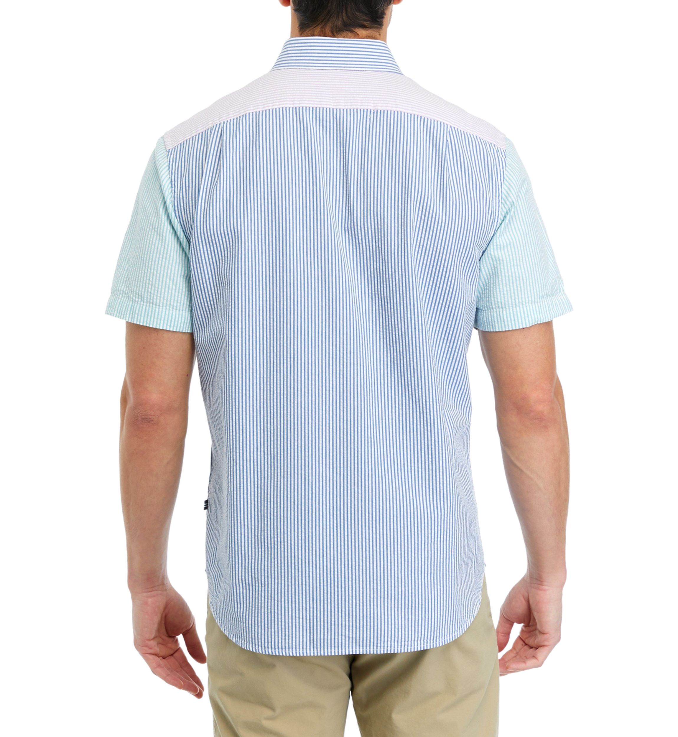  Mixed Striped Seersucker Short-Sleeve Shirt