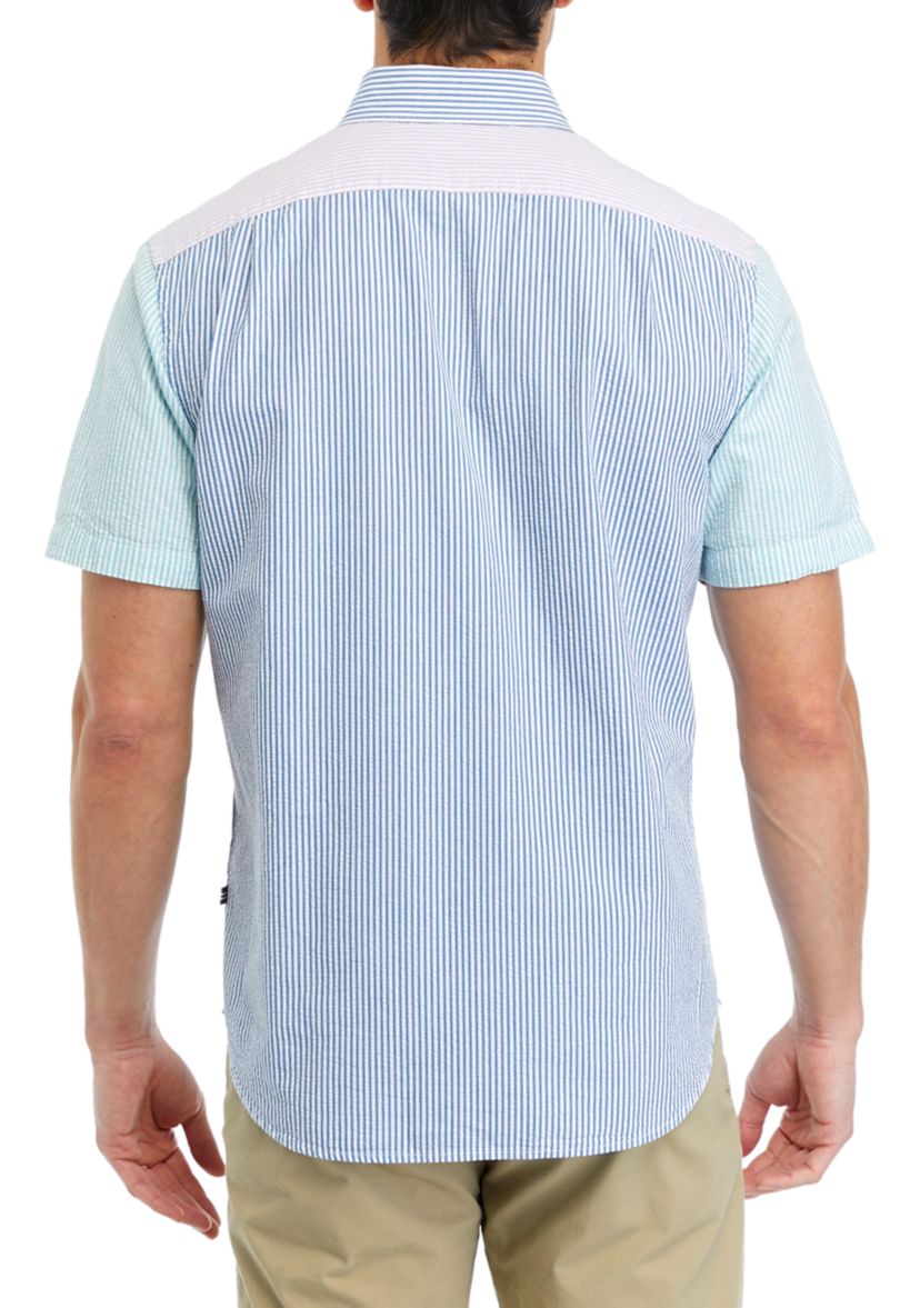  Mixed Striped Seersucker Short-Sleeve Shirt