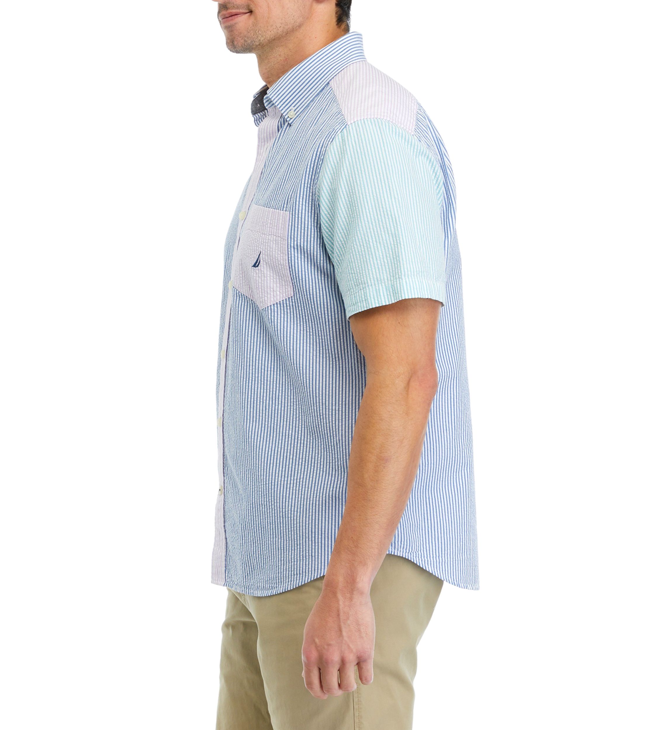  Mixed Striped Seersucker Short-Sleeve Shirt