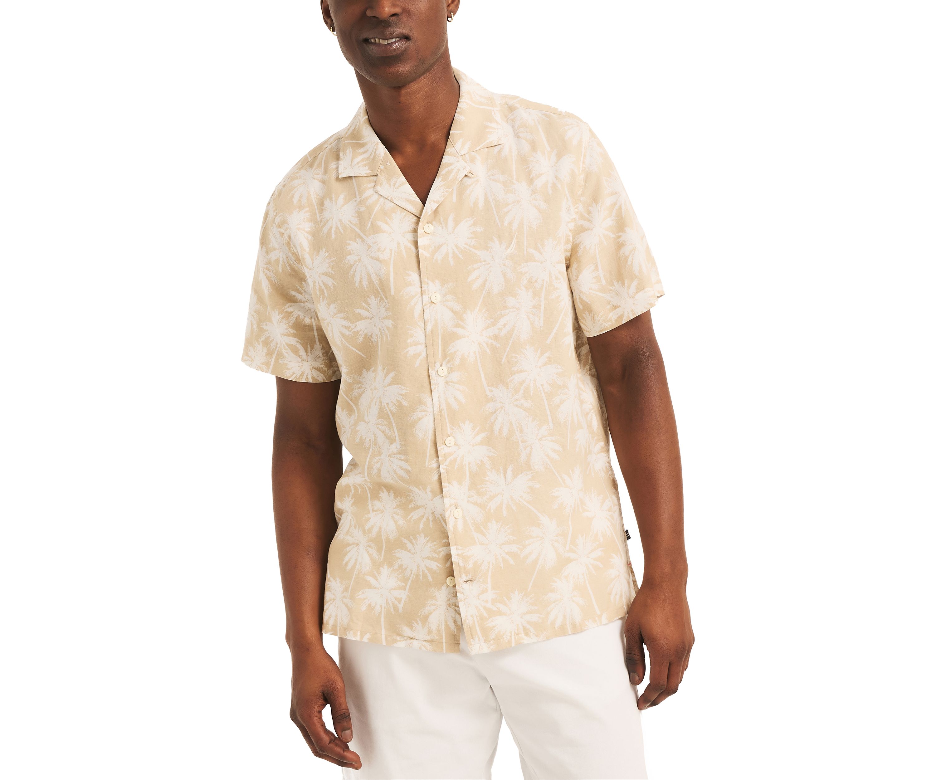 Printed Linen Short-Sleeve Camp Shirt