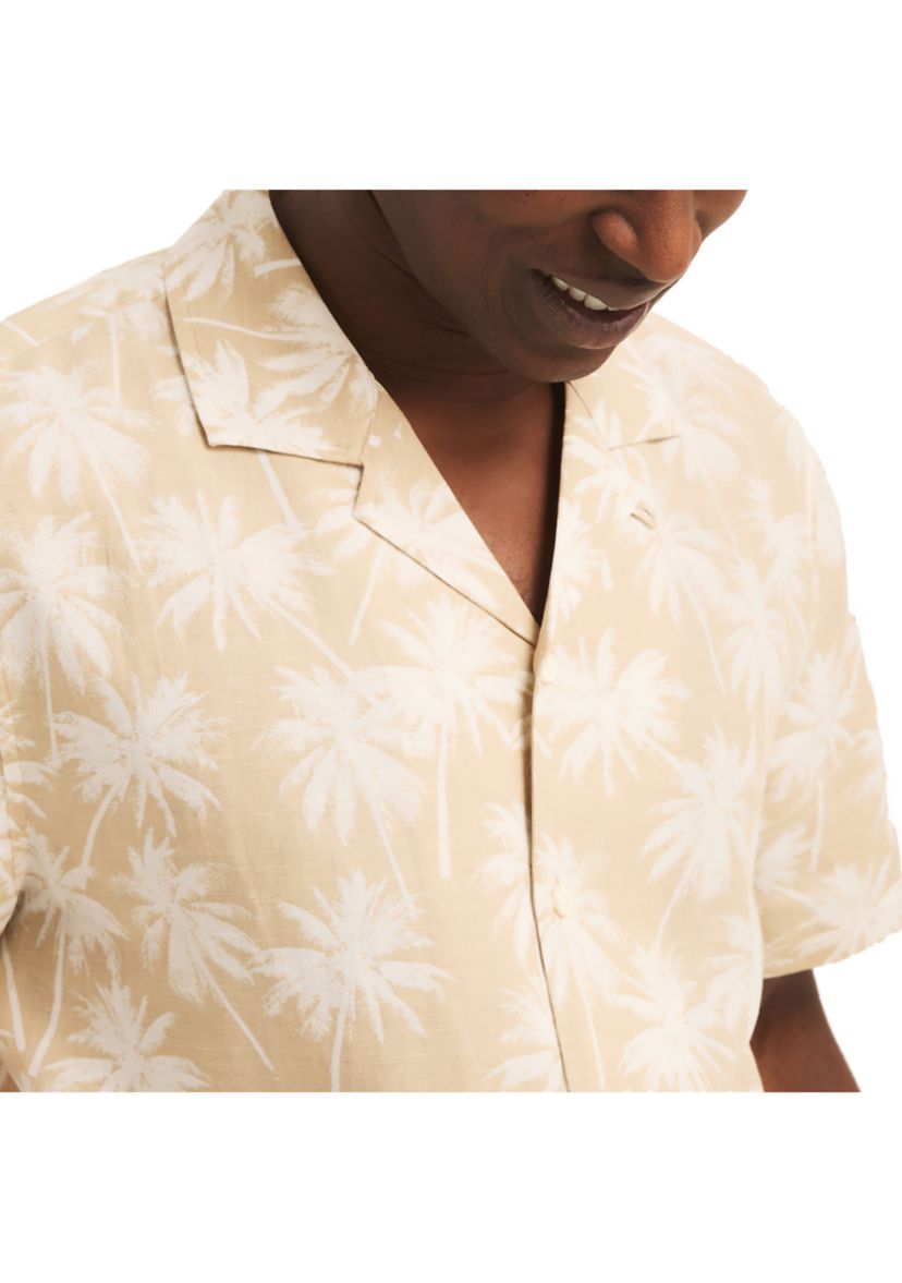 Printed Linen Short-Sleeve Camp Shirt