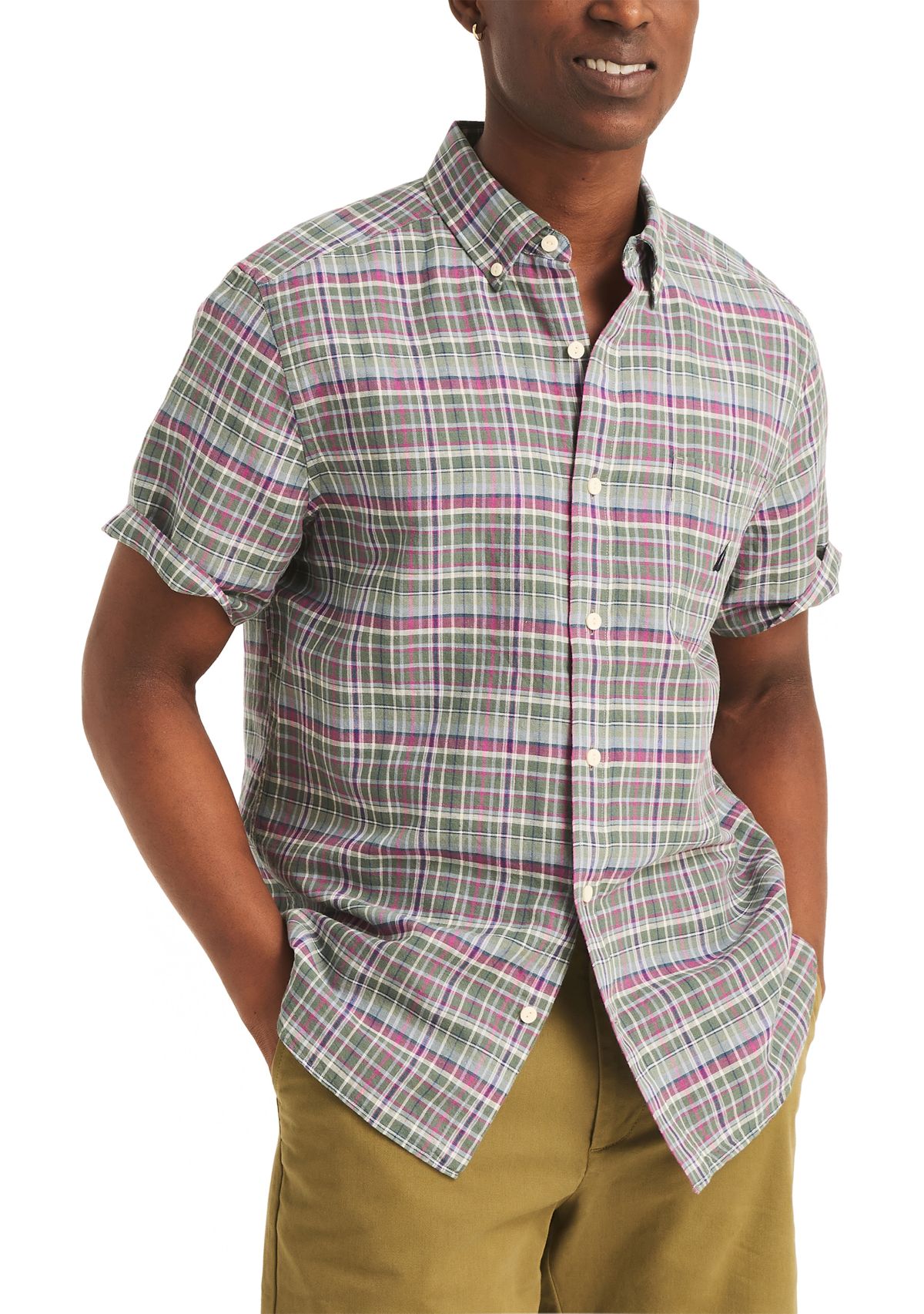  Plaid Linen Short-Sleeve Shirt