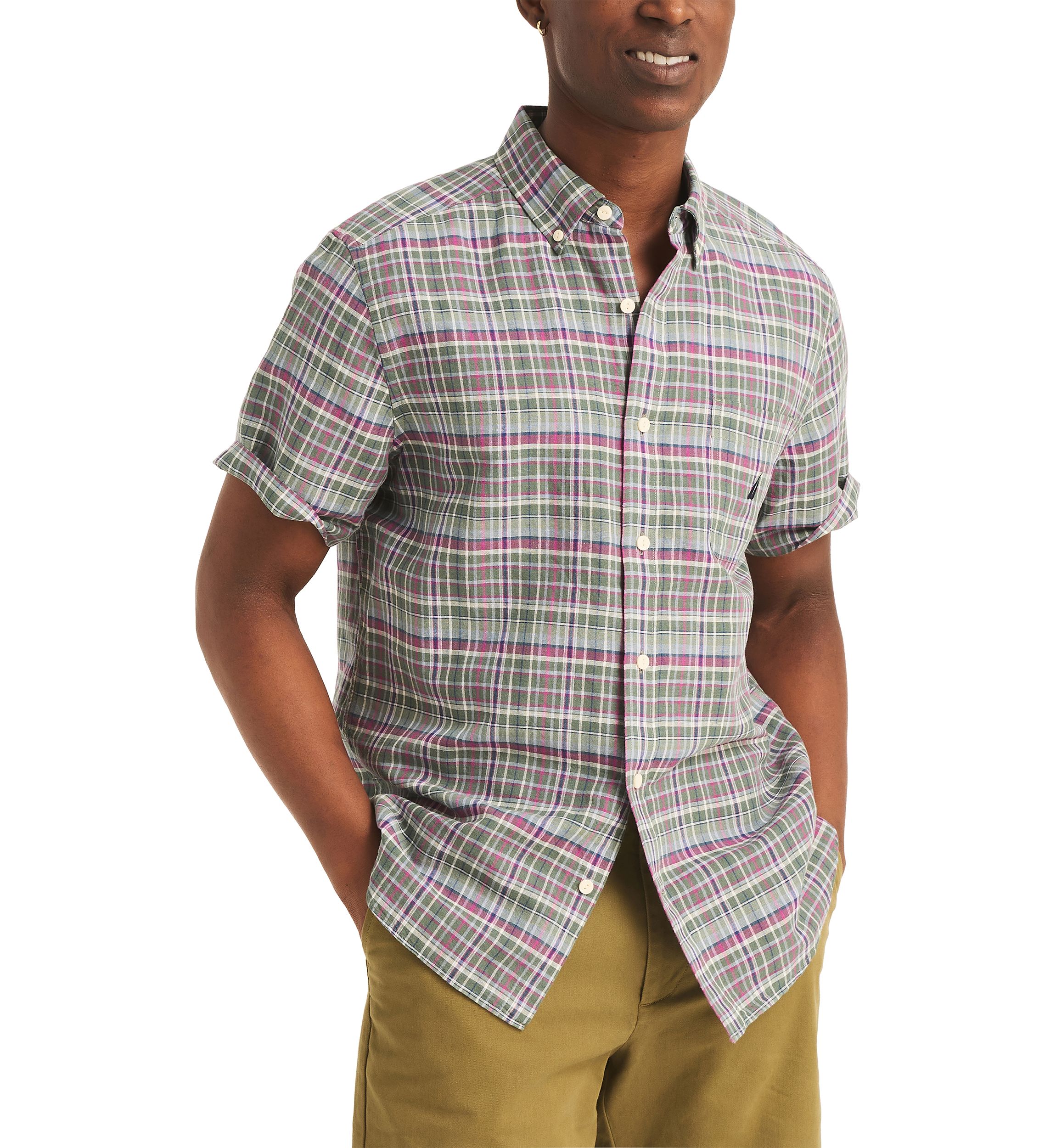  Plaid Linen Short-Sleeve Shirt