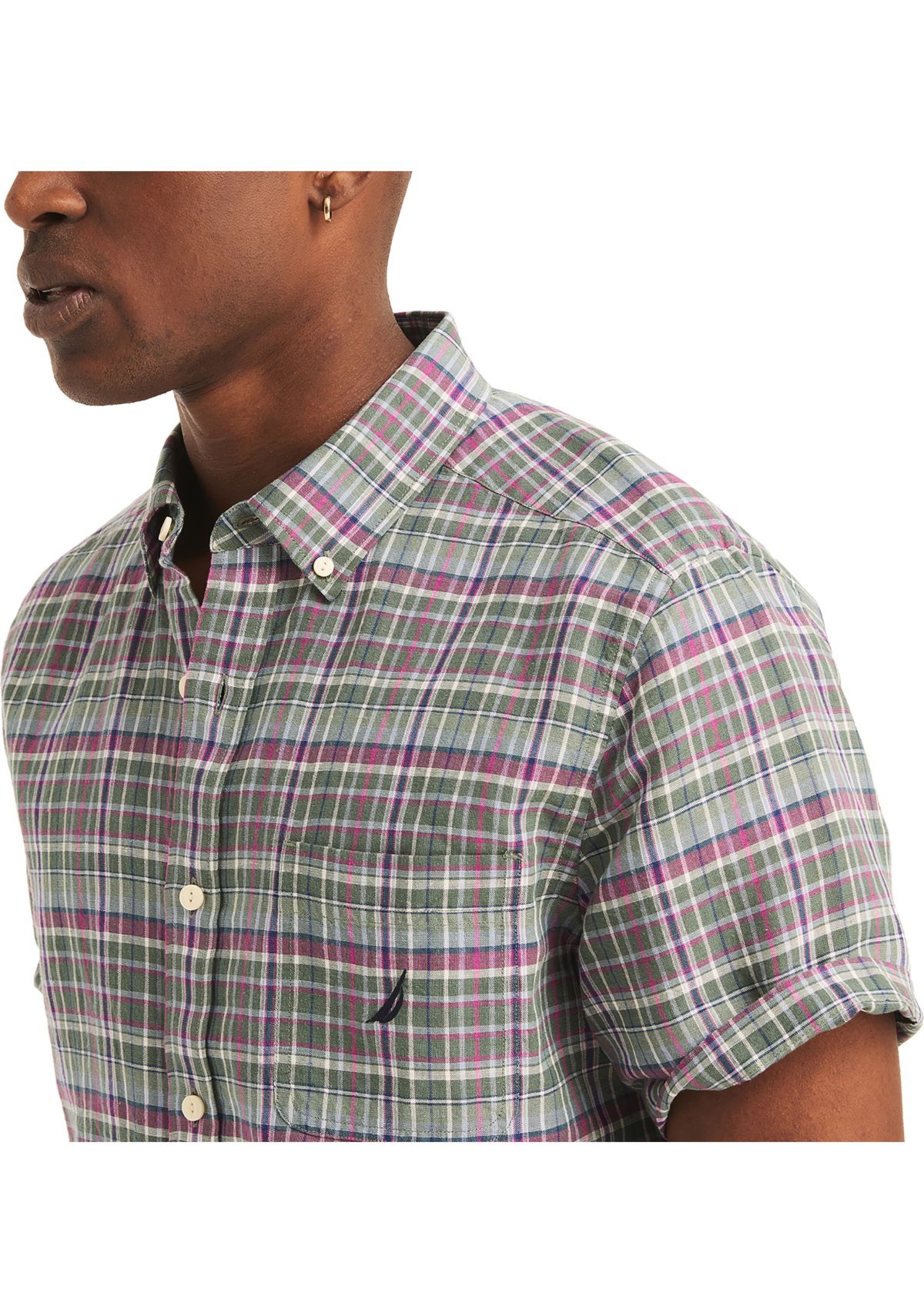  Plaid Linen Short-Sleeve Shirt
