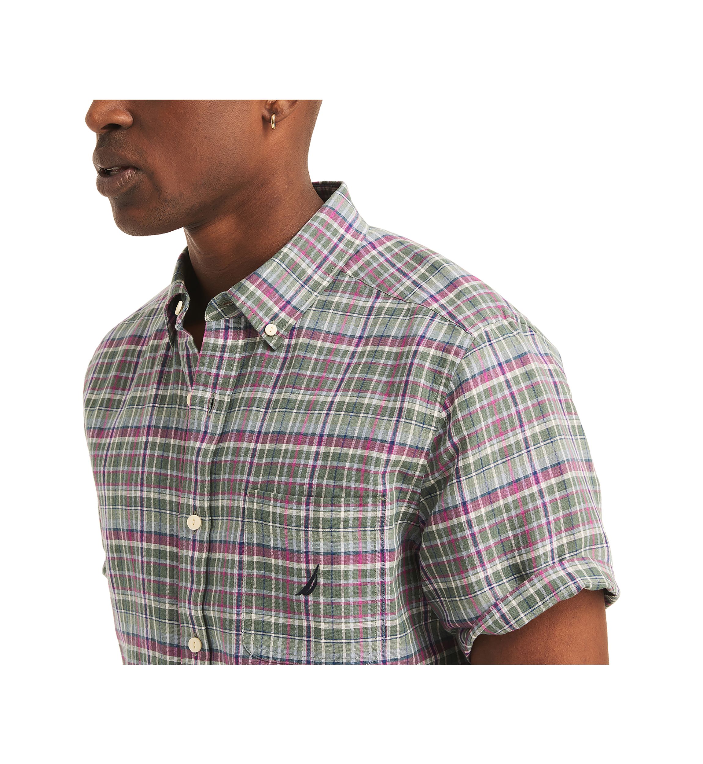  Plaid Linen Short-Sleeve Shirt