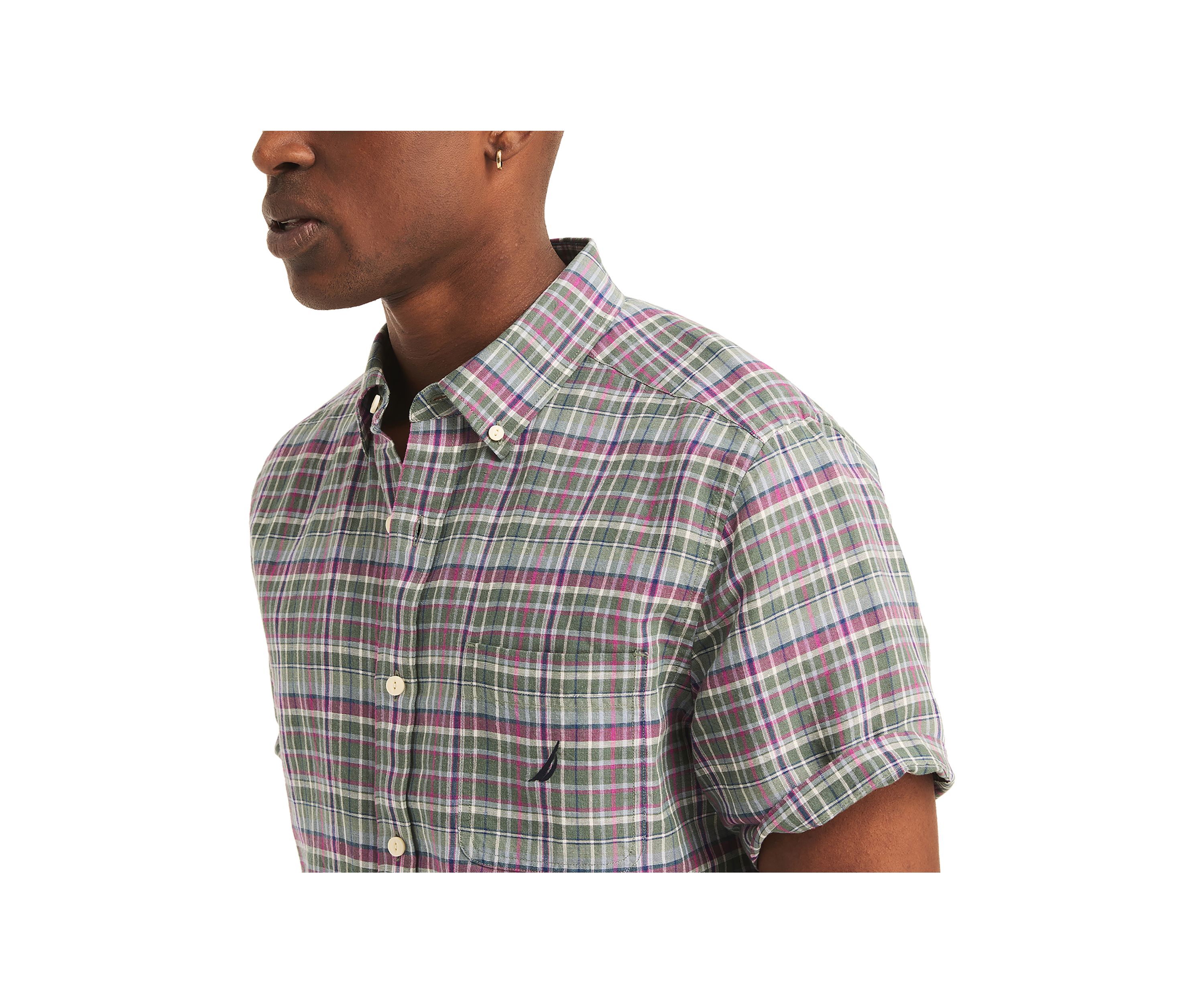  Plaid Linen Short-Sleeve Shirt