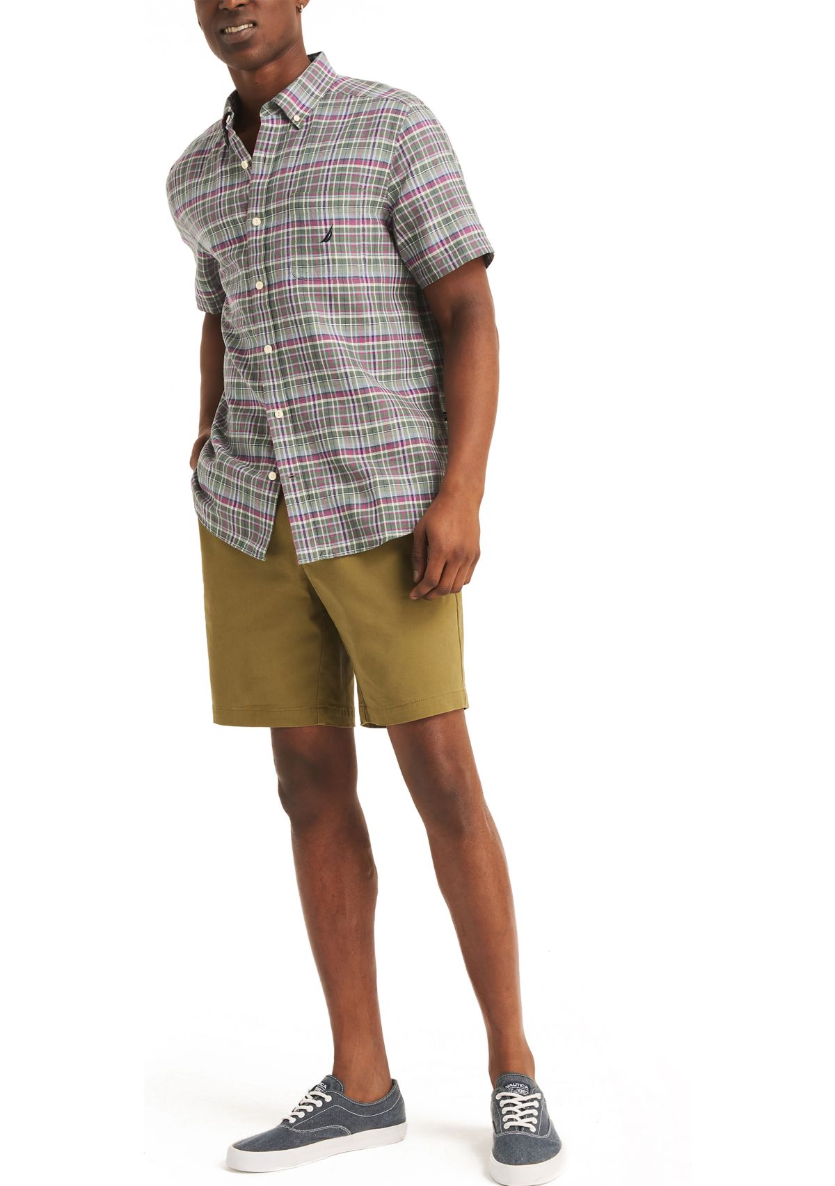  Plaid Linen Short-Sleeve Shirt