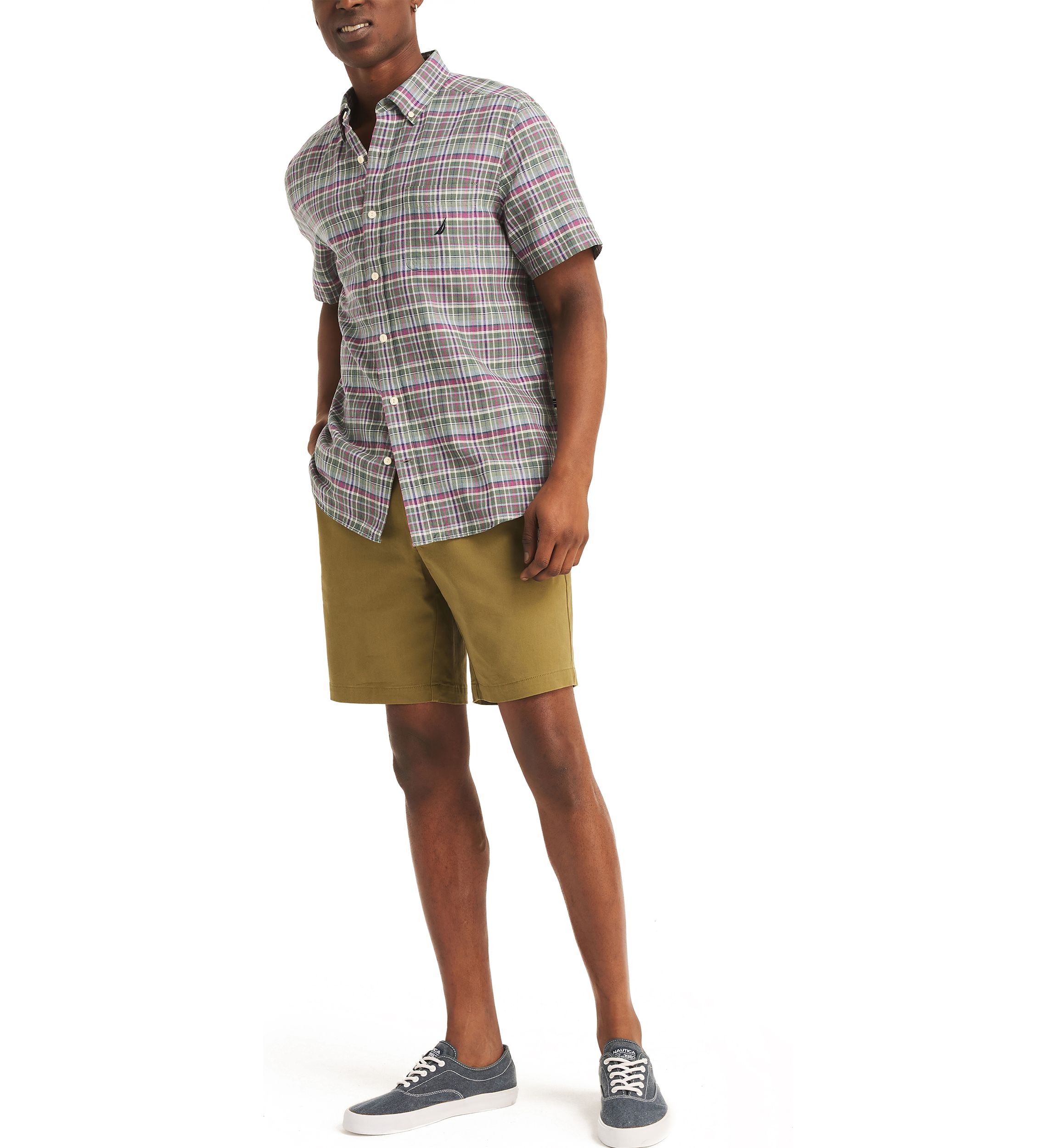  Plaid Linen Short-Sleeve Shirt