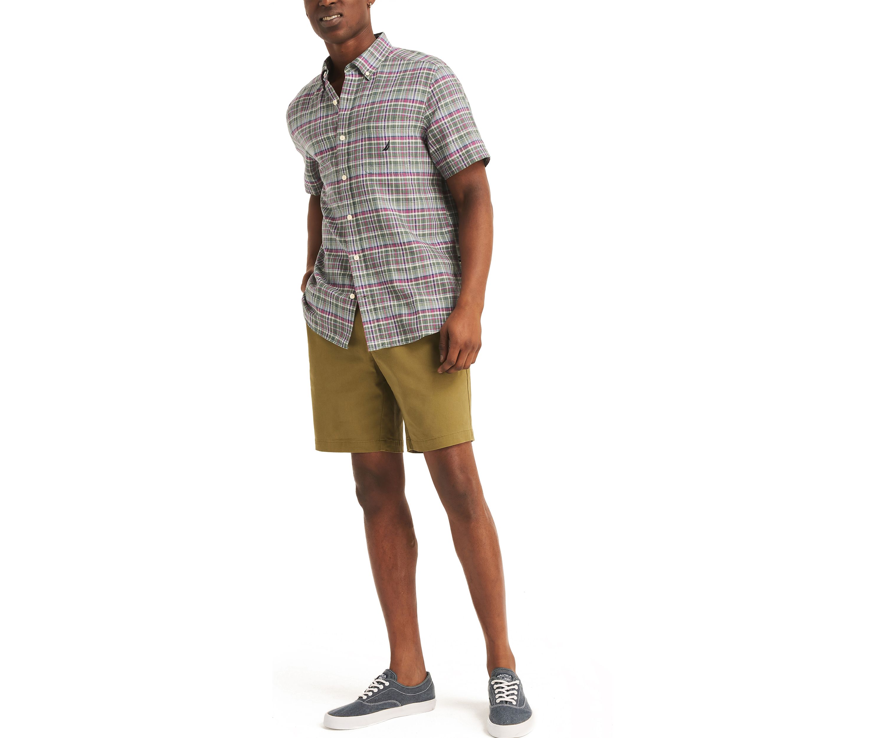  Plaid Linen Short-Sleeve Shirt