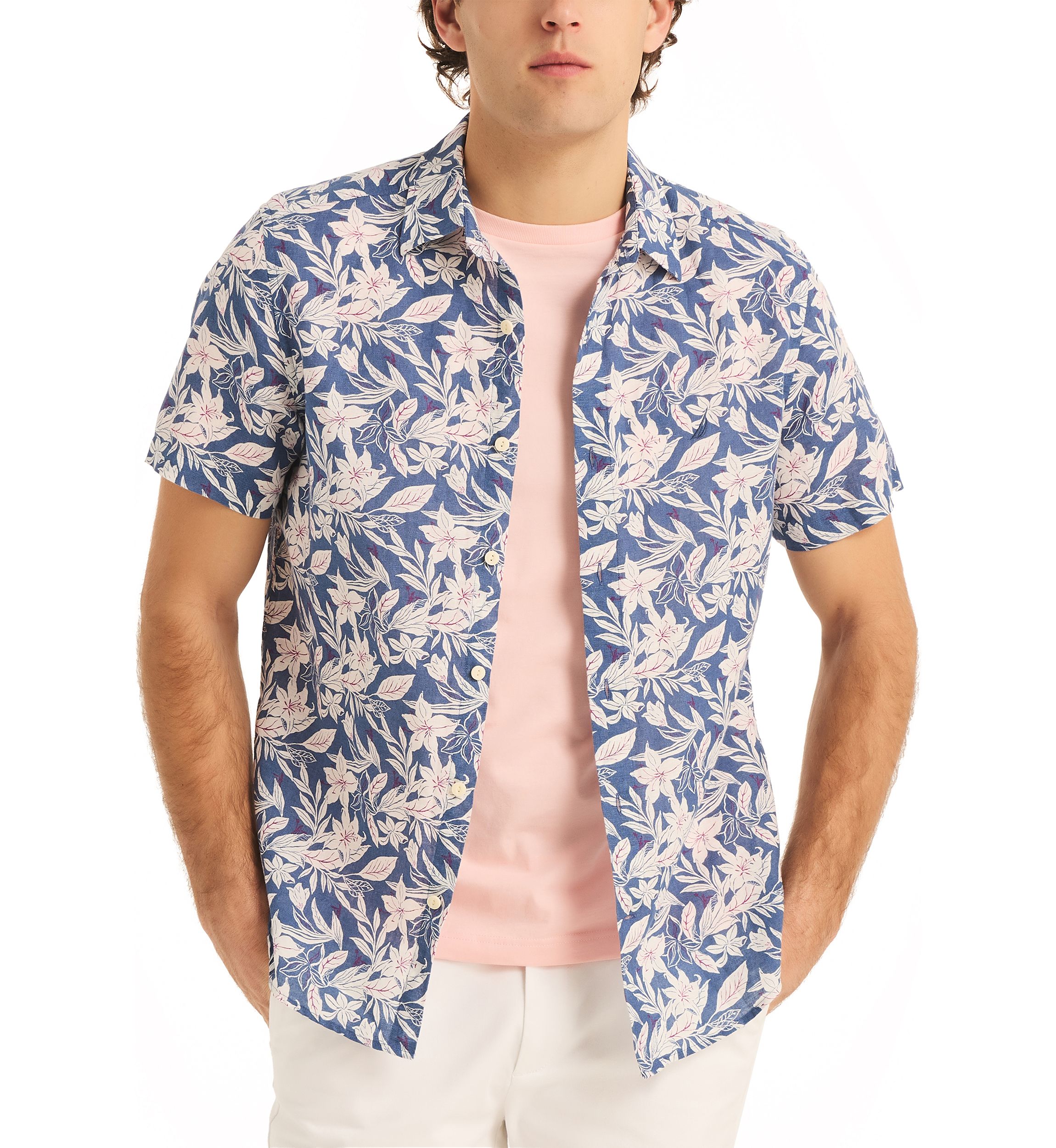 Printed Linen Short-Sleeve Shirt