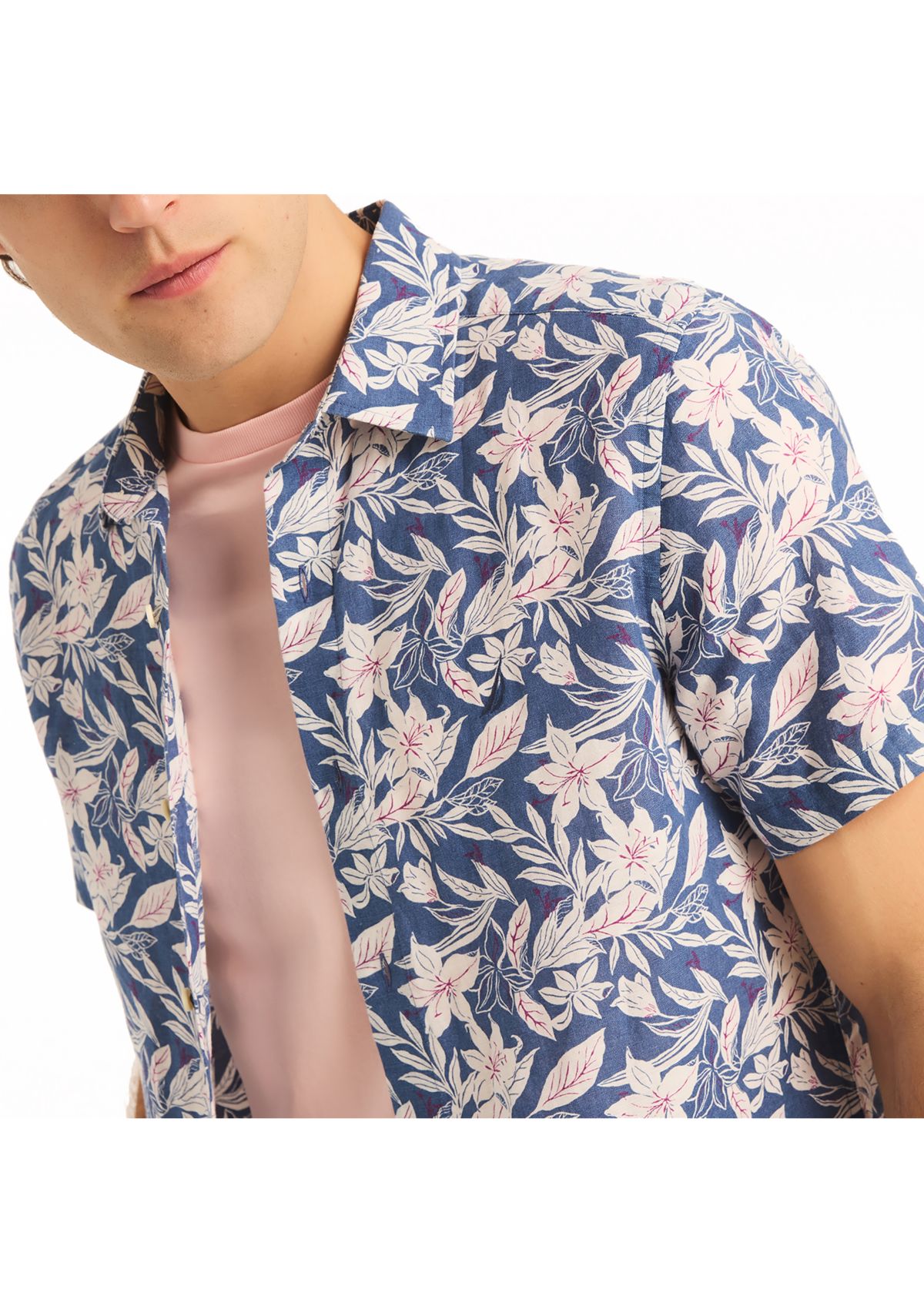 Printed Linen Short-Sleeve Shirt