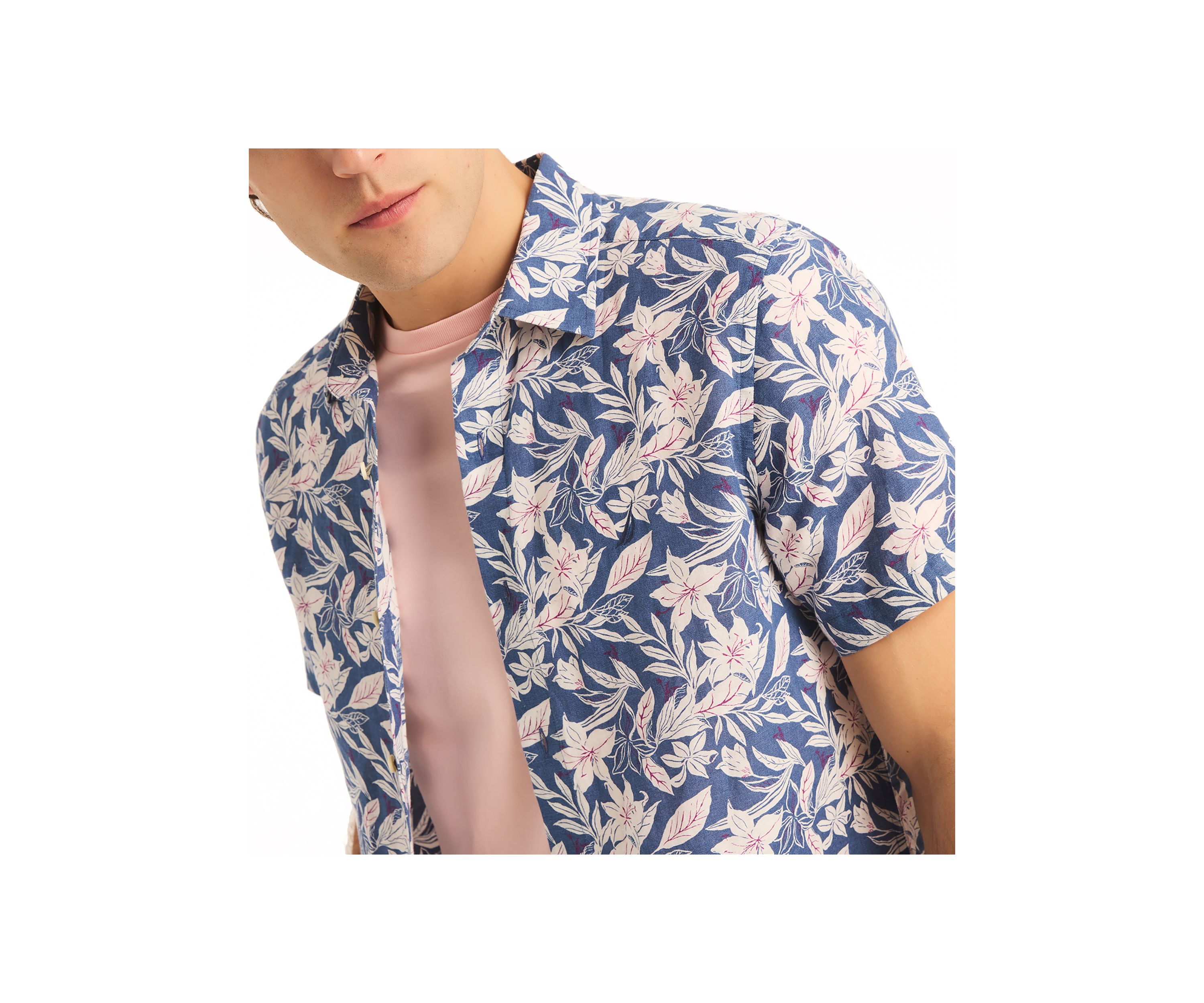 Printed Linen Short-Sleeve Shirt
