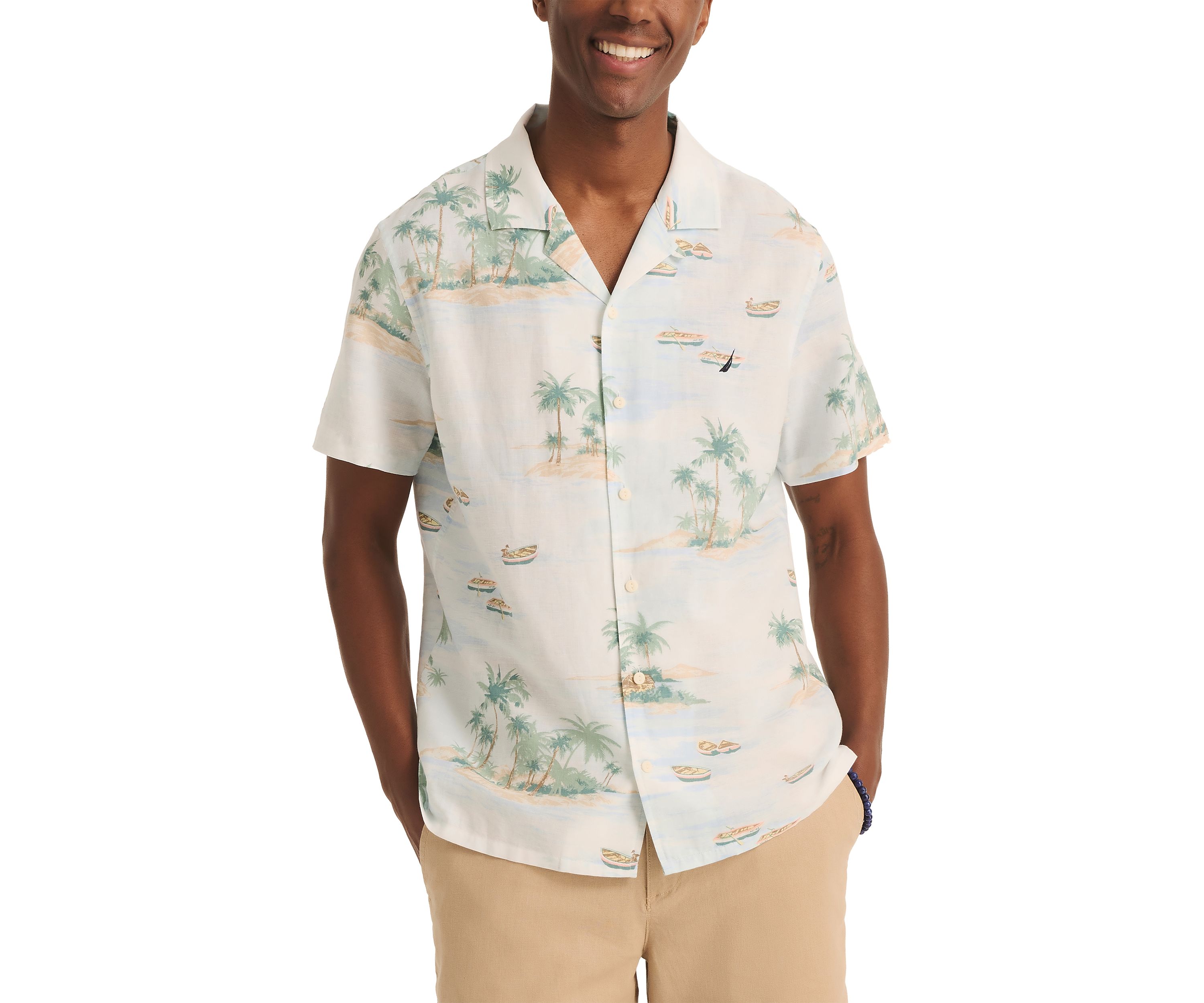 Printed Linen Short-Sleeve Camp Shirt