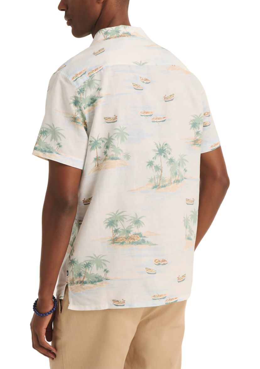 Printed Linen Short-Sleeve Camp Shirt