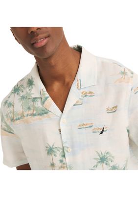 Printed Linen Short-Sleeve Camp Shirt