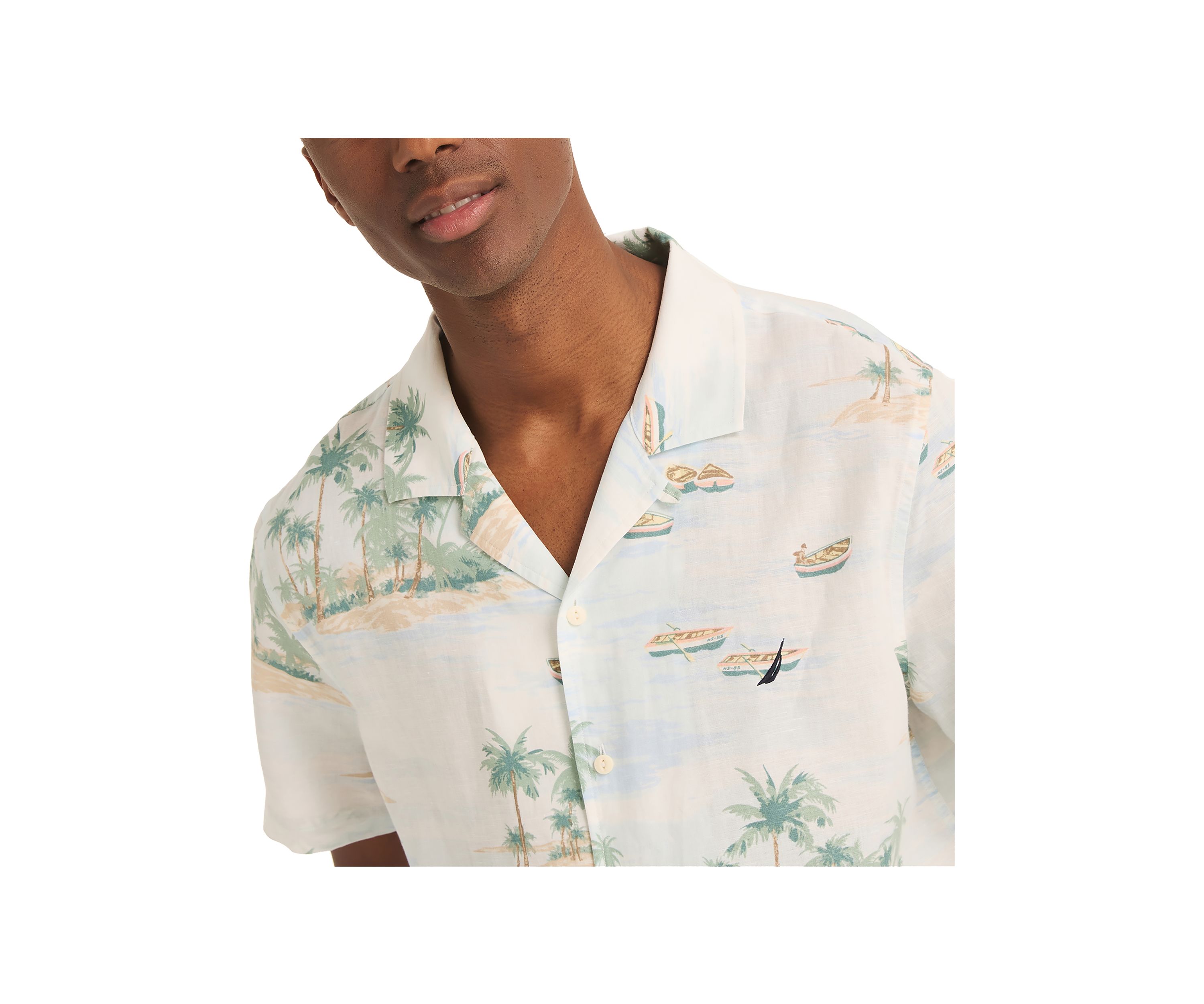 Printed Linen Short-Sleeve Camp Shirt