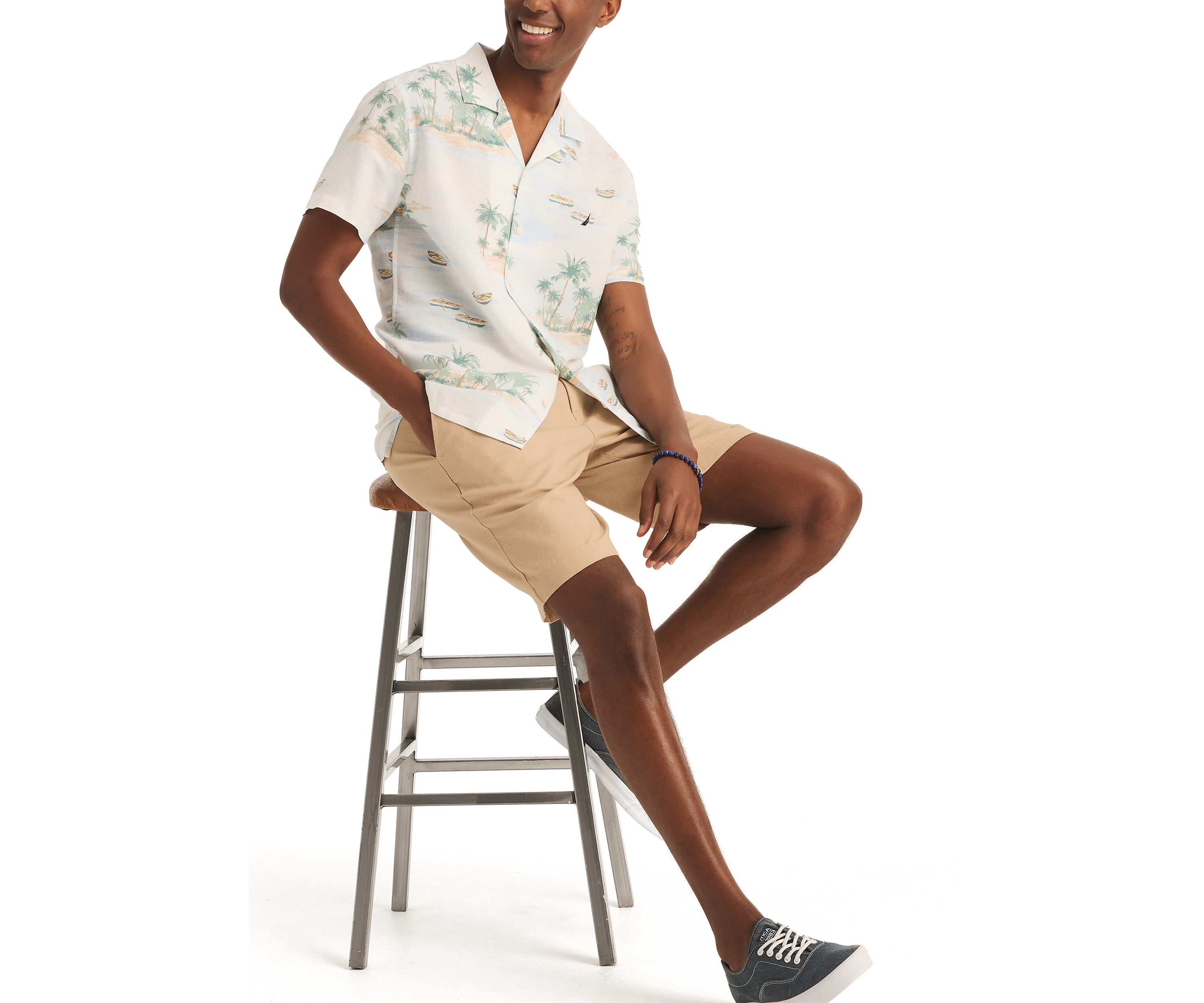 Printed Linen Short-Sleeve Camp Shirt