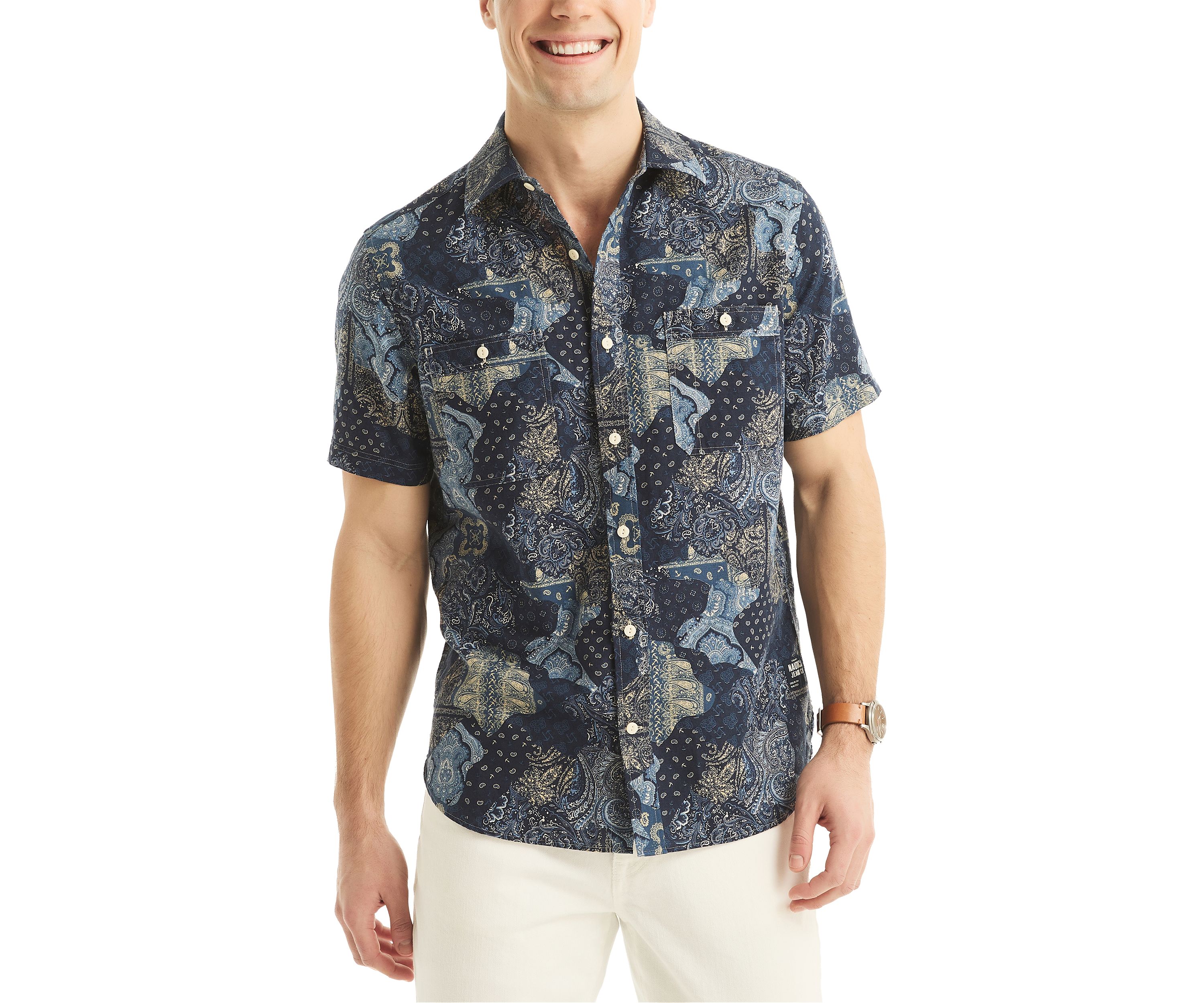 Jeans Co. Printed Linen Short-Sleeve Shirt