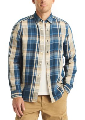 Nautica Men's Plaid Shirt, Navy Blue, Medium