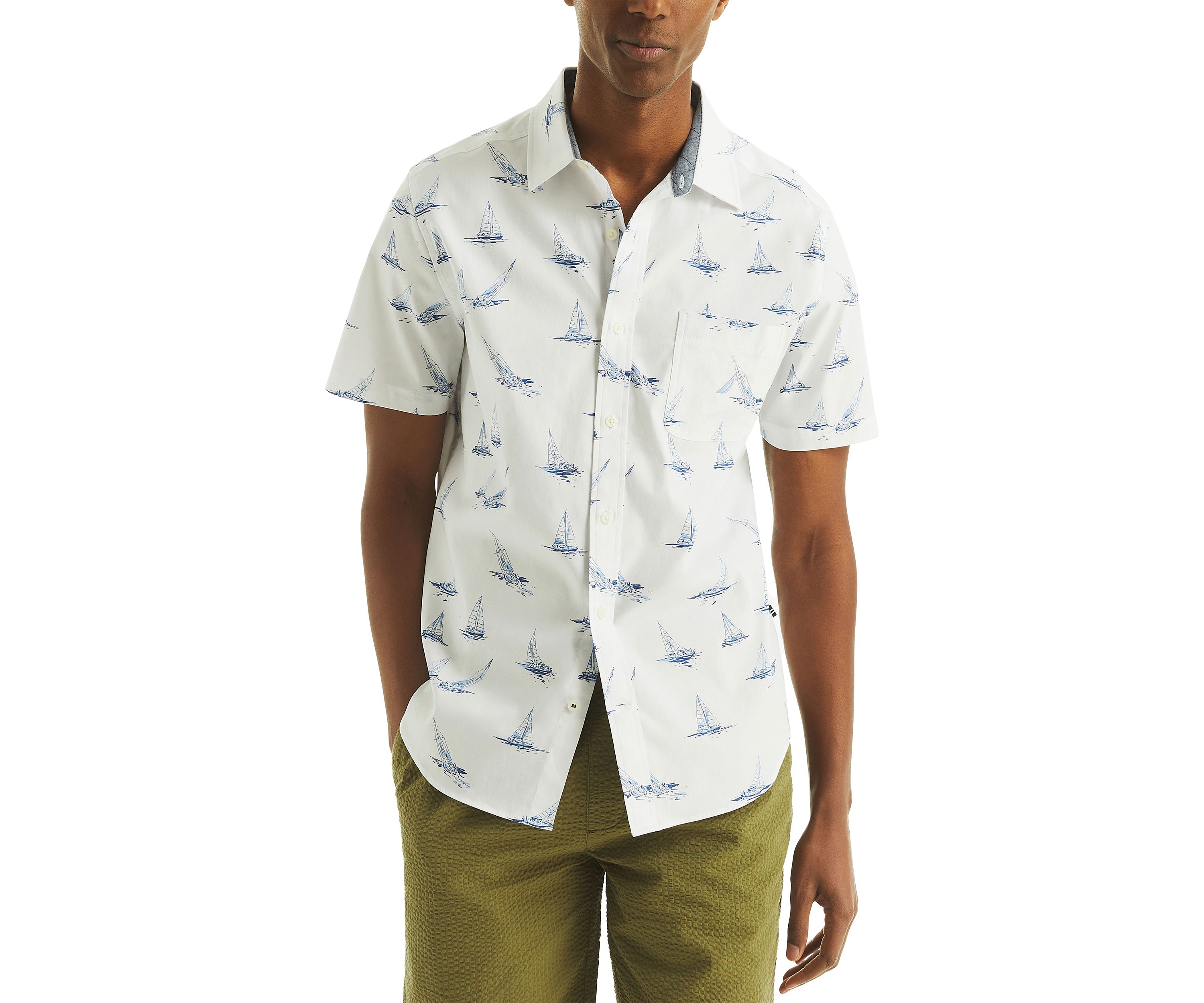 Mens Short-Sleeve Printed Oxford Shirt