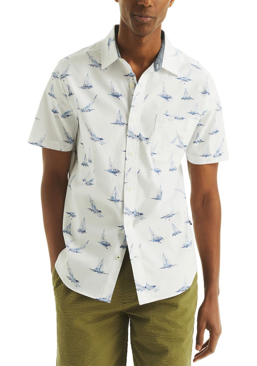 Mens Short-Sleeve Printed Oxford Shirt