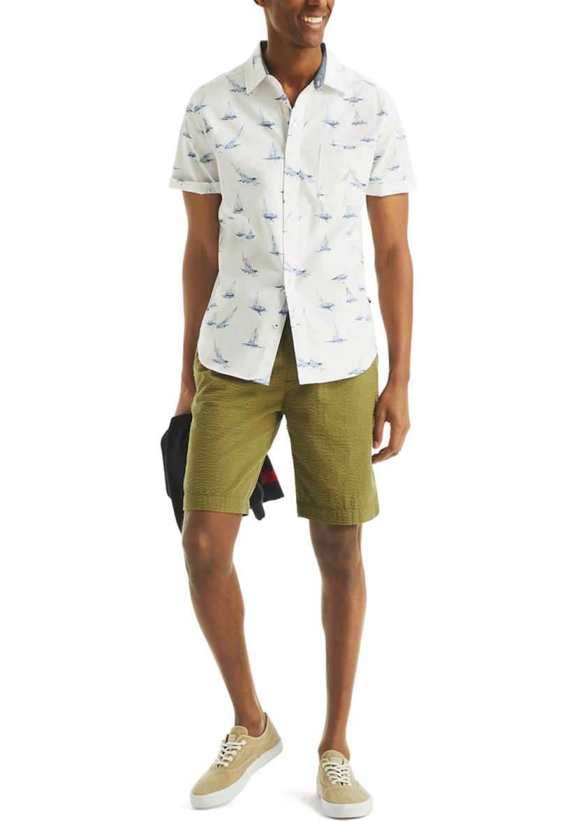 Mens Short-Sleeve Printed Oxford Shirt