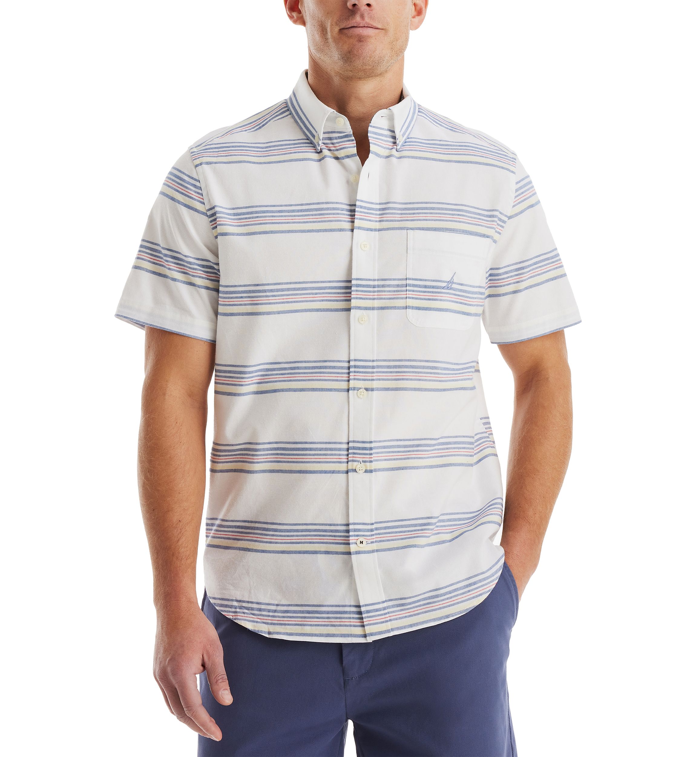 Short-Sleeve Striped Oxford Shirt