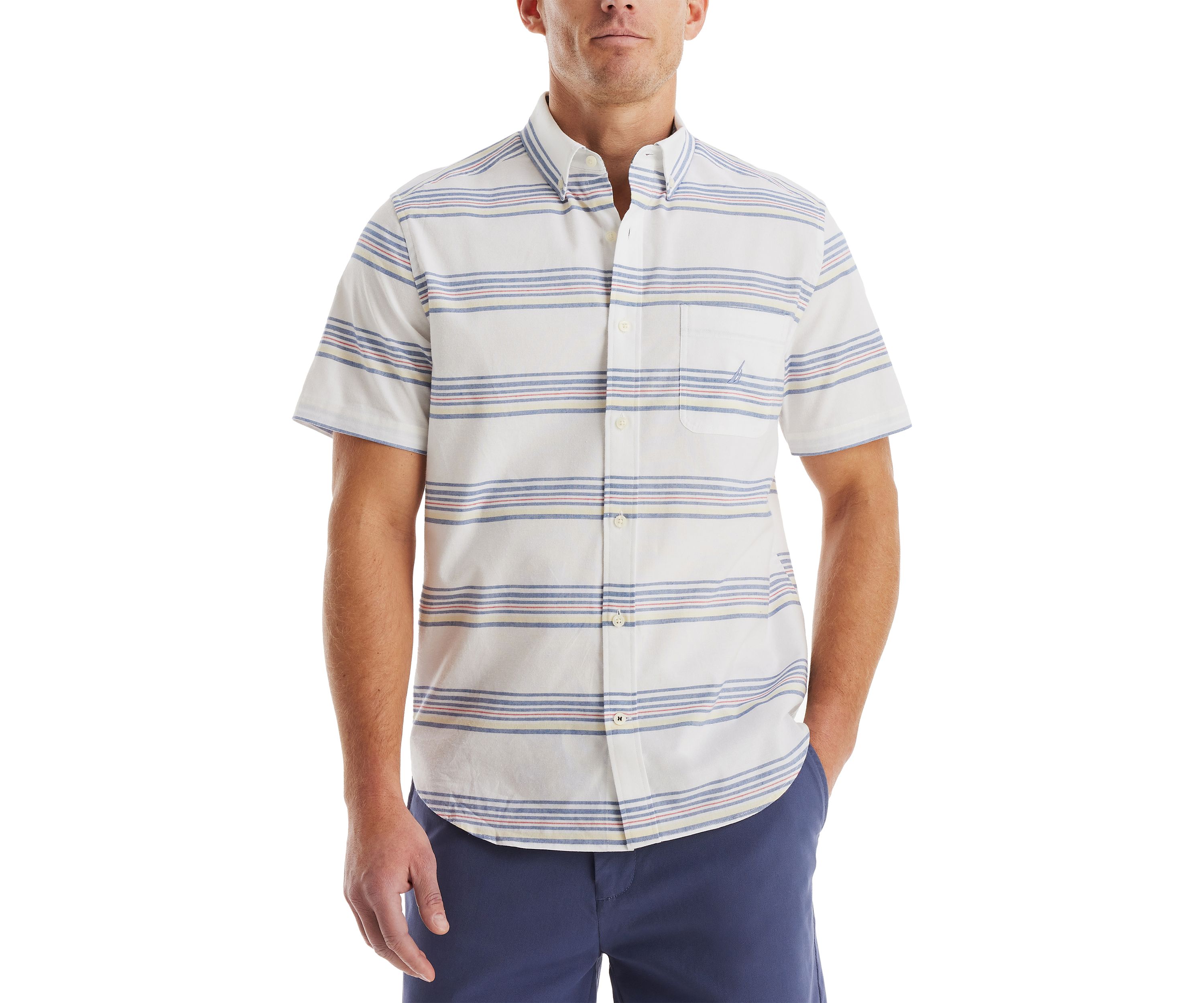 Short-Sleeve Striped Oxford Shirt