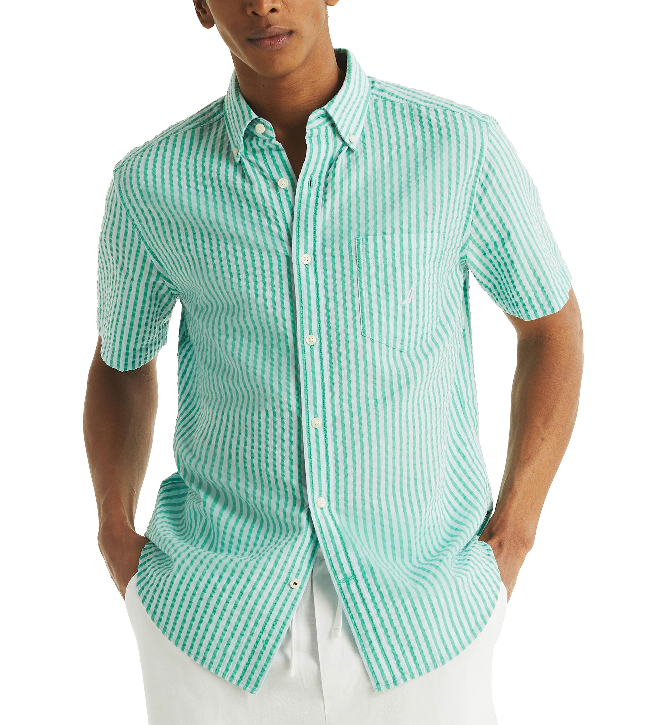 Short-Sleeve Striped Seersucker Shirt
