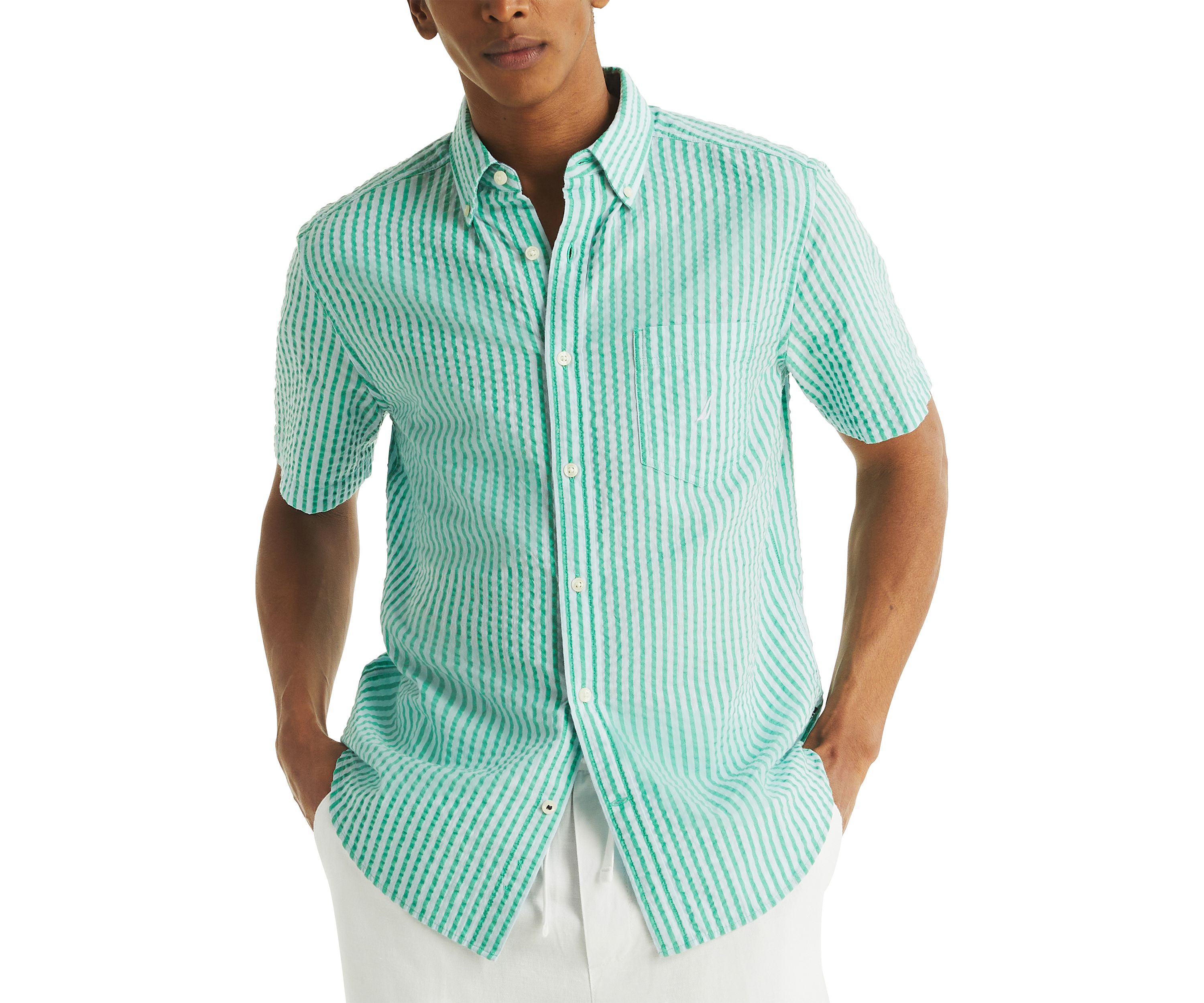 Short-Sleeve Striped Seersucker Shirt