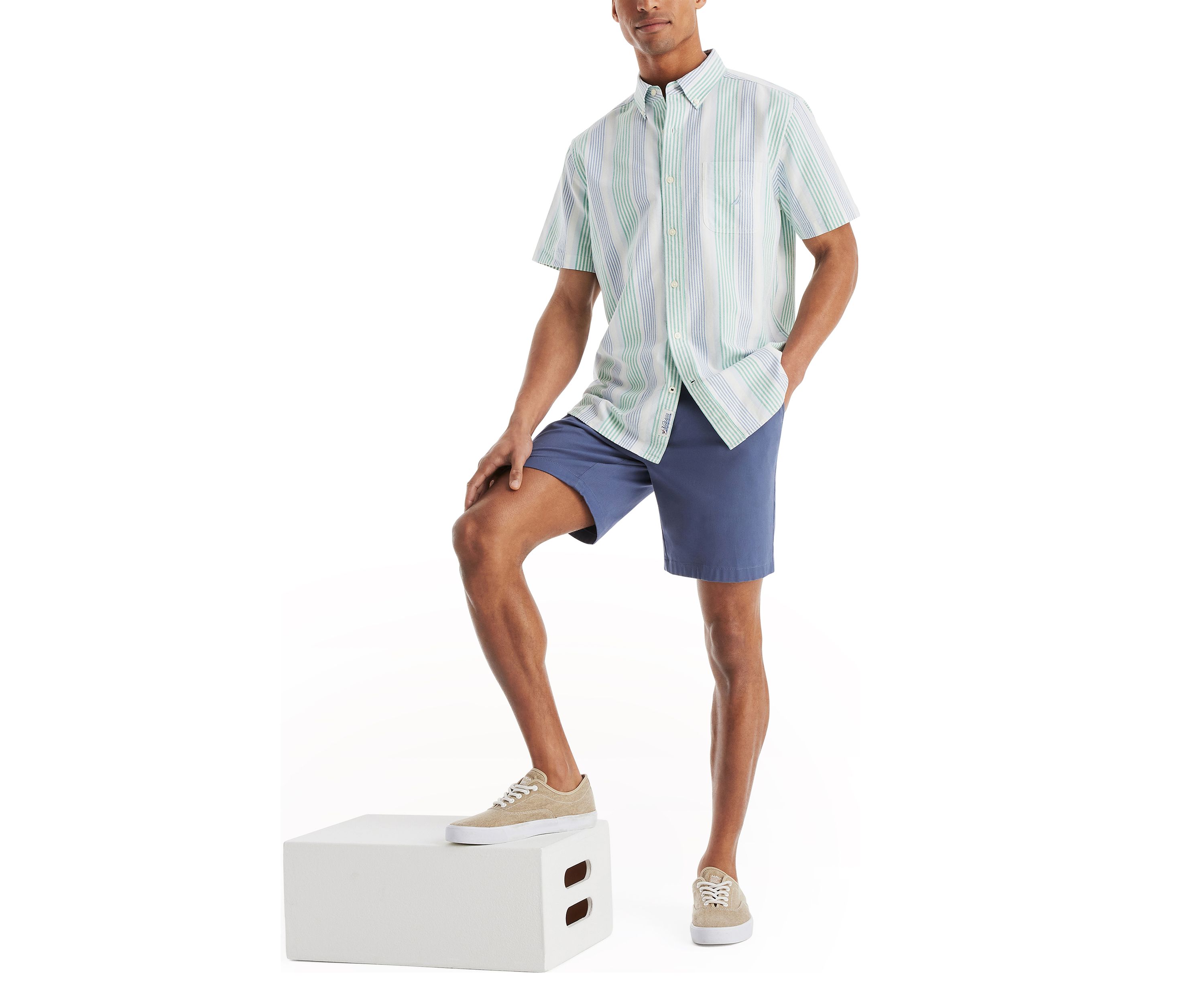Short-Sleeve Striped Oxford Shirt
