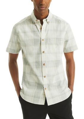 Nautica Men's Plaid Short Sleeve Shirt, White, 2XL