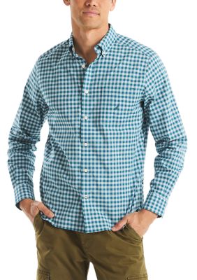 Nautica Men's Long Sleeve Plaid Dress Shirt, Blue, 2XL