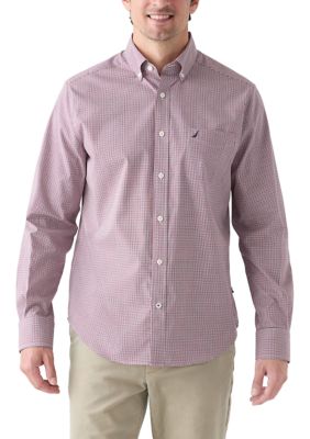 Nautica Men's Long Sleeve Plaid Button Up Shirt, Red, 2XL