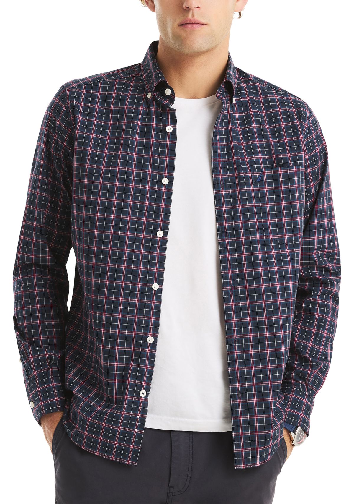 Mens Long Sleeve Plaid Woven Shirt