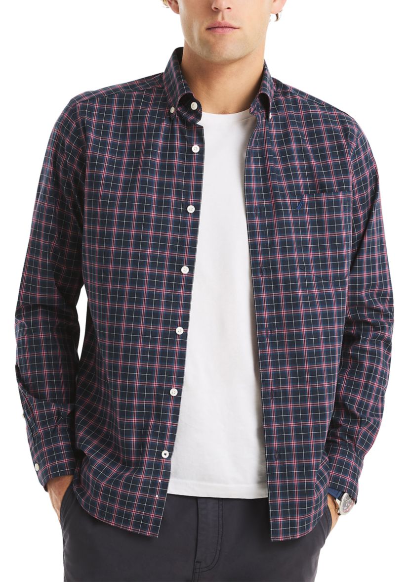 Mens Long Sleeve Plaid Woven Shirt